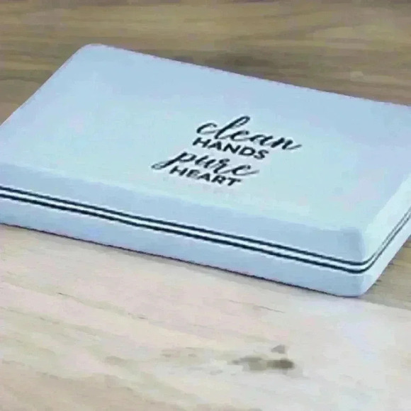 Soap Dish Decor Clean Hands Pure Heart Blue & White Ceramic Christian Religious - Picture 2 of 10